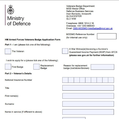 uk veteran badge application form